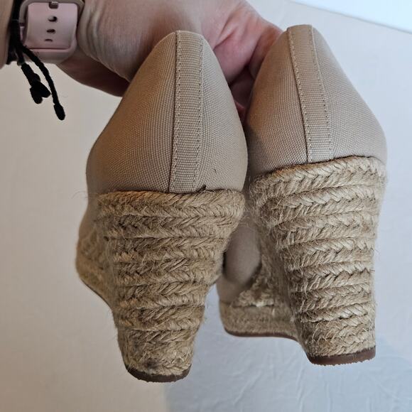 J Crew Factory Canvas Espadrille Wedge Heels Women's 9.5 Neutral Casual Summer - Picture 6 of 11